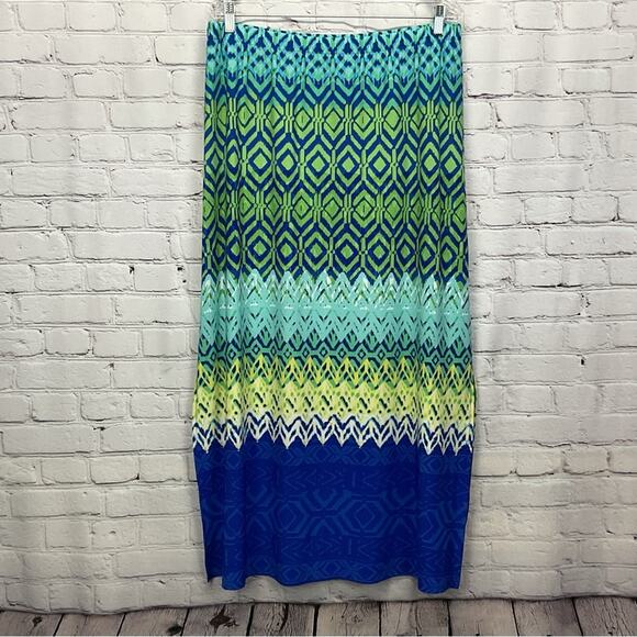 Chico’s Maxi Skirt Women's Size 2 (M/12) Multicolor Geometric Casual Beach Boho - Picture 1 of 8